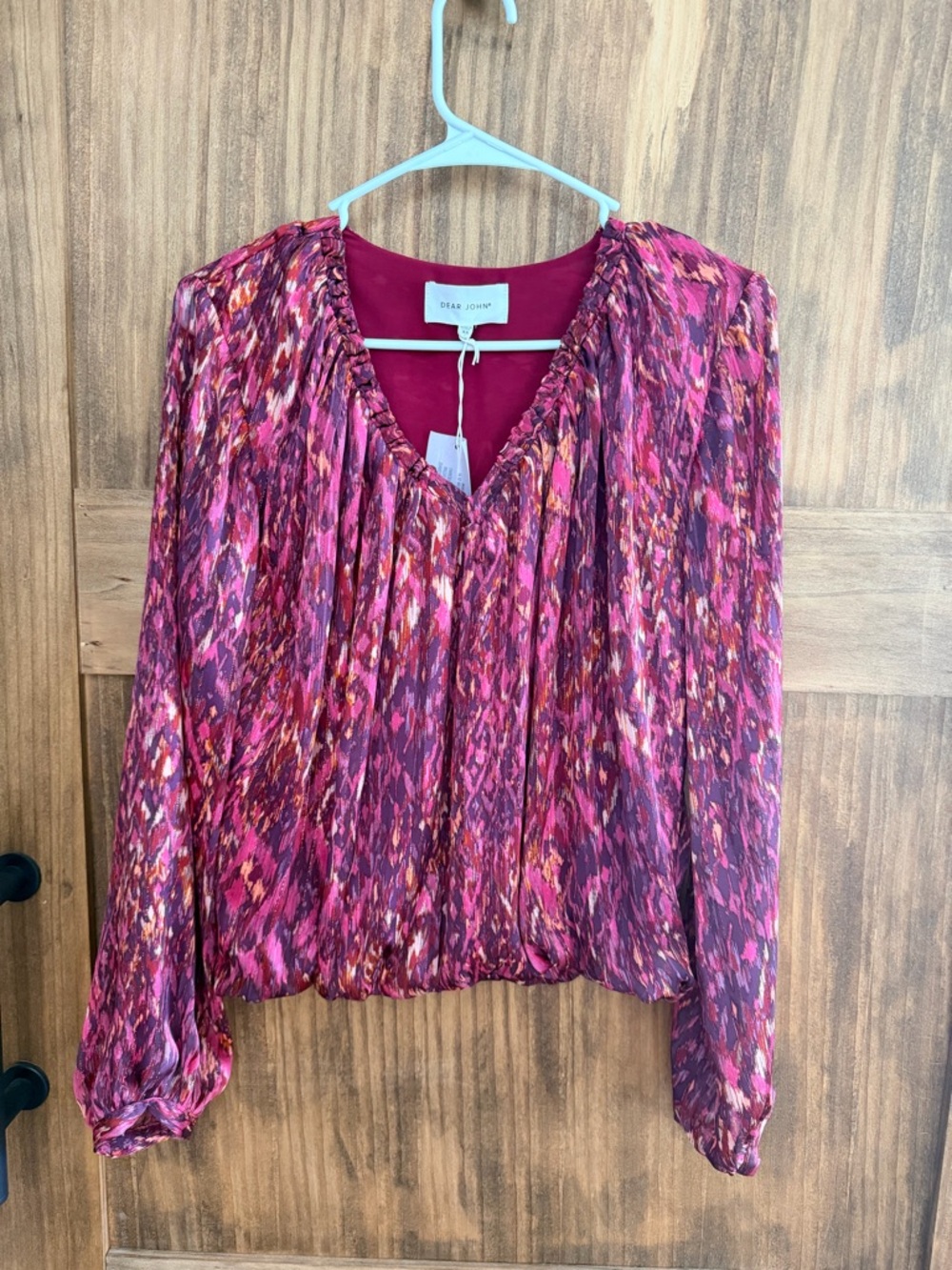 Dear John Magenta & Fuchsia Abstract Print V-Neck Blouse